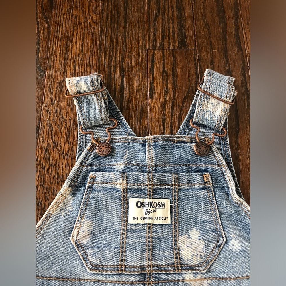 OshKosh B'Gosh Girls 12M Floral Vintage Wash Denim Skirtall/Overalls Dress - NWT - Picture 6 of 10